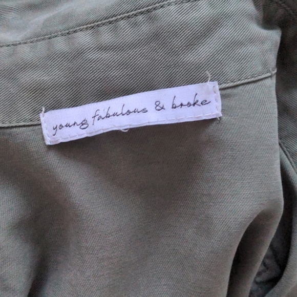 YOUNG FABULOUS & BROKE | Tencel Utility Jumpsuit Waist Tie, Green, Womens Size S - Picture 10 of 14